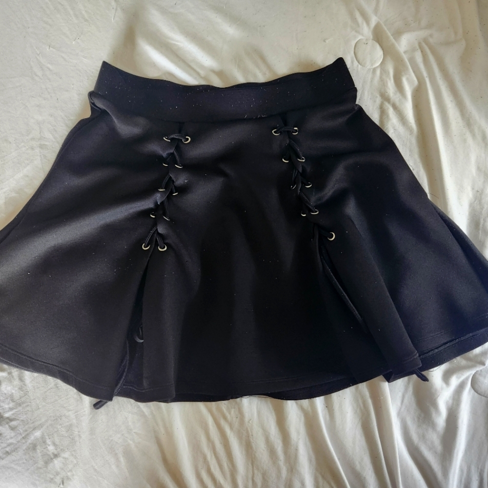 Black Lace Up Skirt